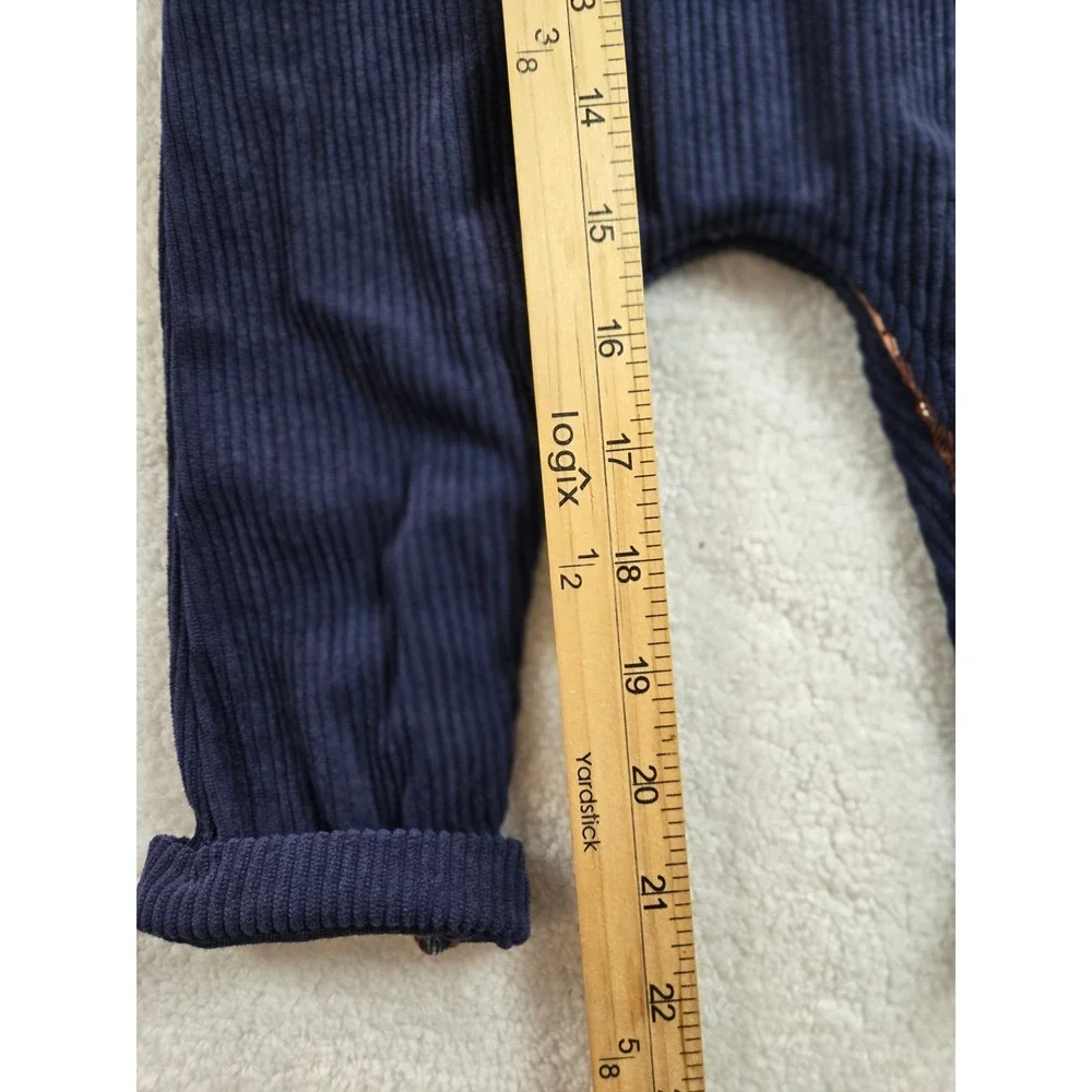 Mud Pie Baby Boy Navy Blue Corduroy Plaid Lined Long Sleeve Romper 3-6M NWT